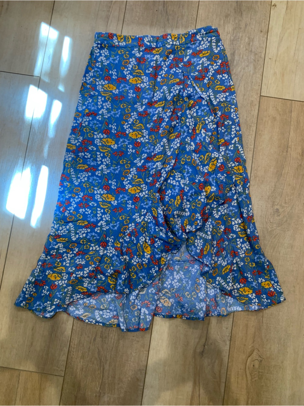 Toad&Co Blue Floral Ruffle Wrap Skirt